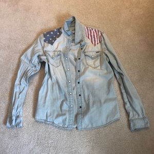 American Flag denim button up/flannel